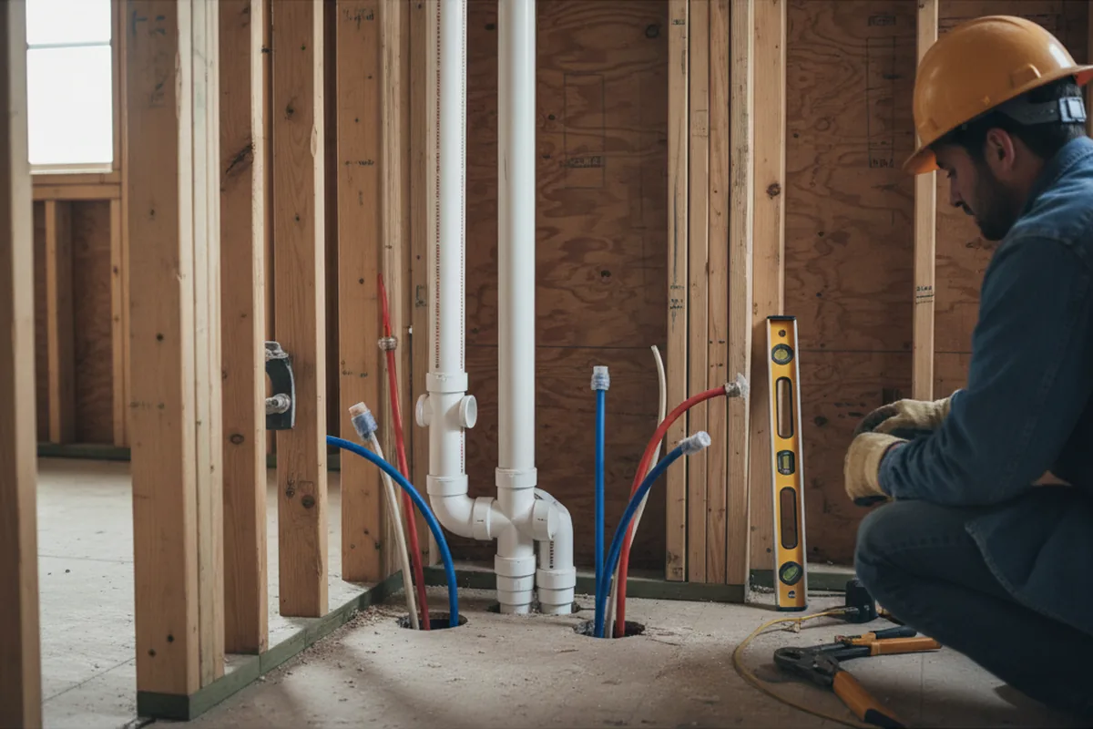 Drain and supply rough-in during Garbage Disposal Repair in Blodgett